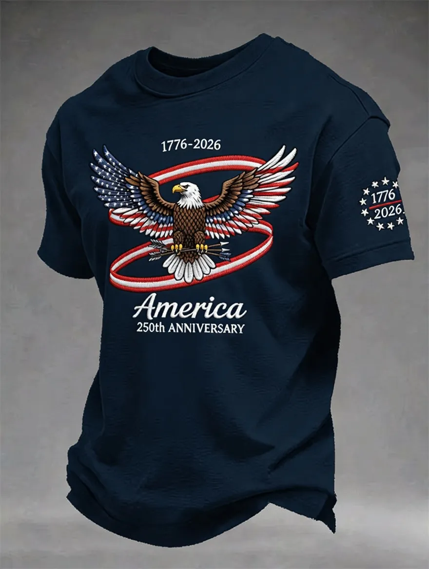 Men's America 1776-2026 Eagle 250th Anniversary Embroidered T-Shirt