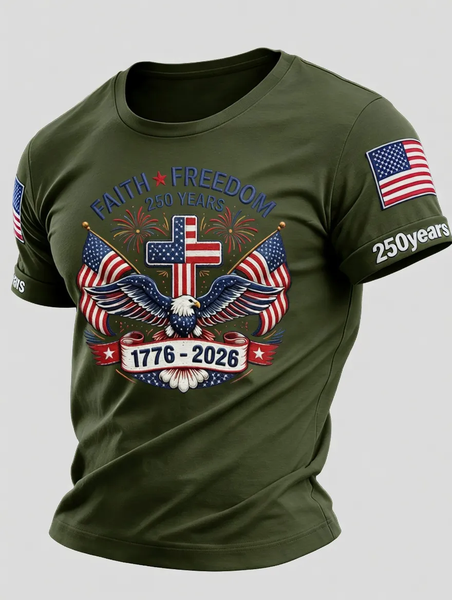 Men'S Retro Independence Day Printed Casual Short Sleeved T-Shirt