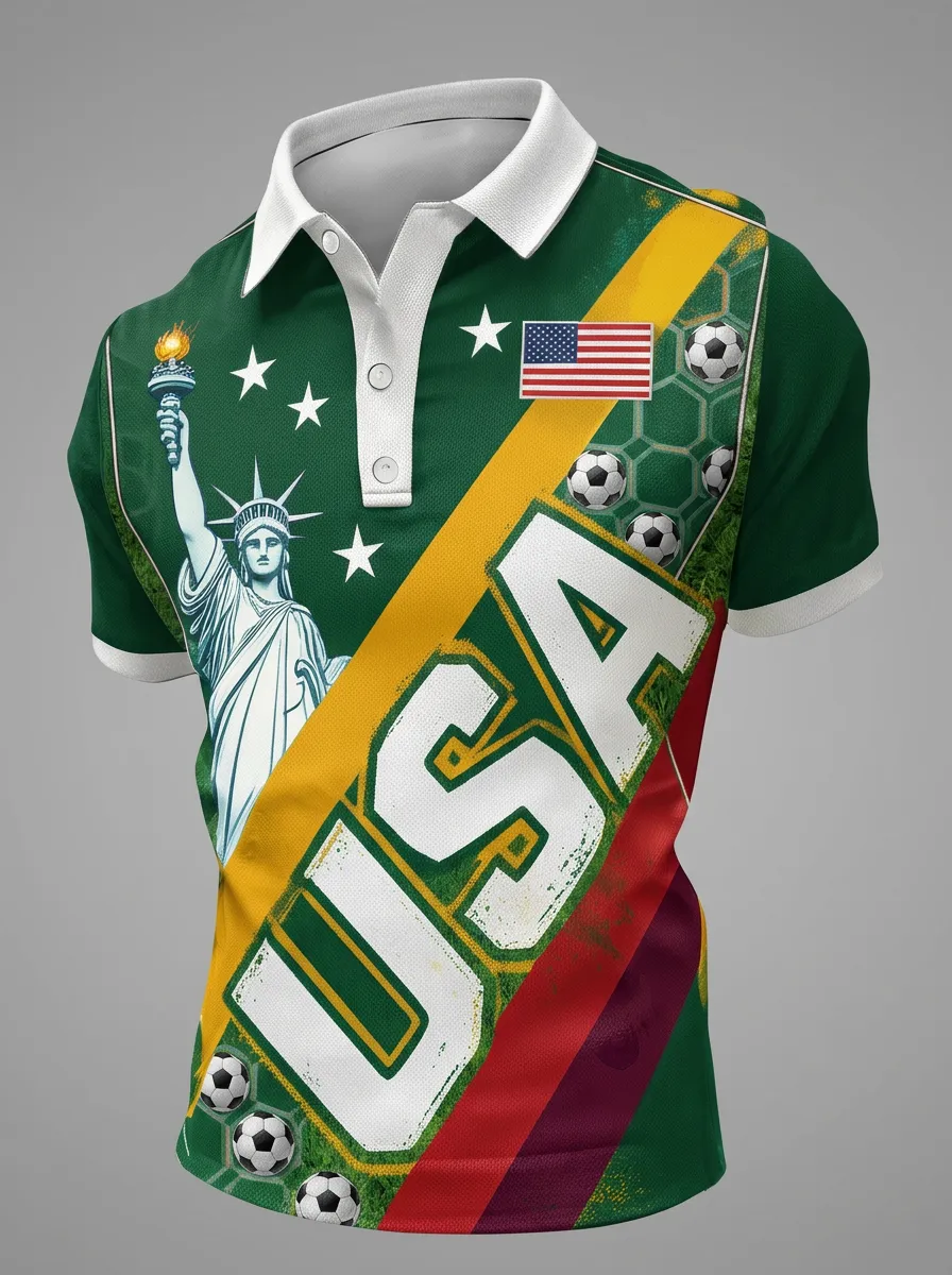 Men's USA Soccer Statue of Liberty Printed Polo Shirt