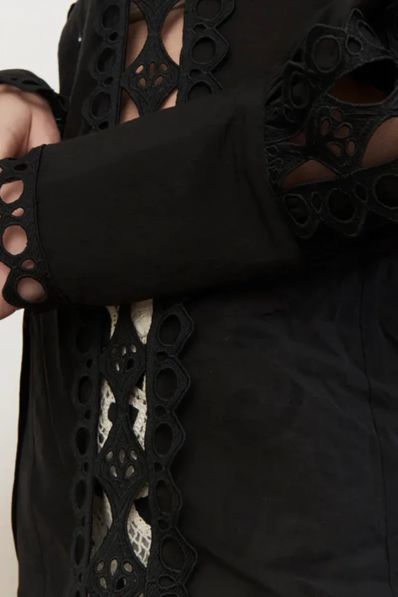 Cutout Detail Eyelet Embroidered Shirts