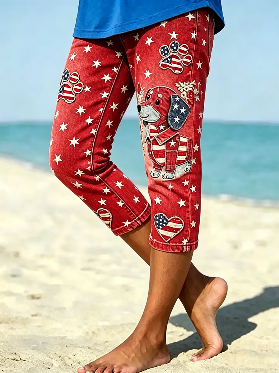 Women's Retro Independence Day Flag Printed Leggings