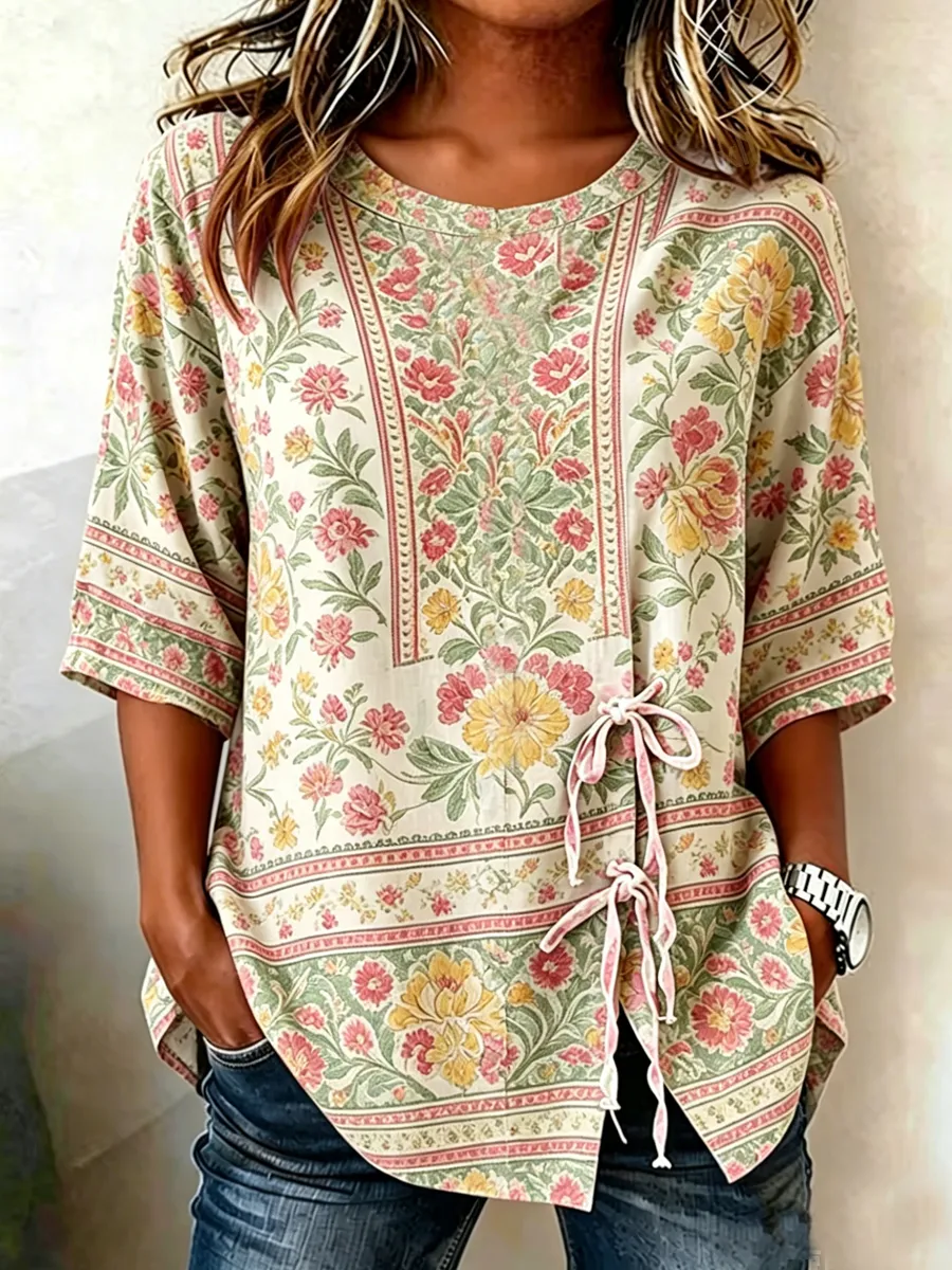 Women's retro floral art top