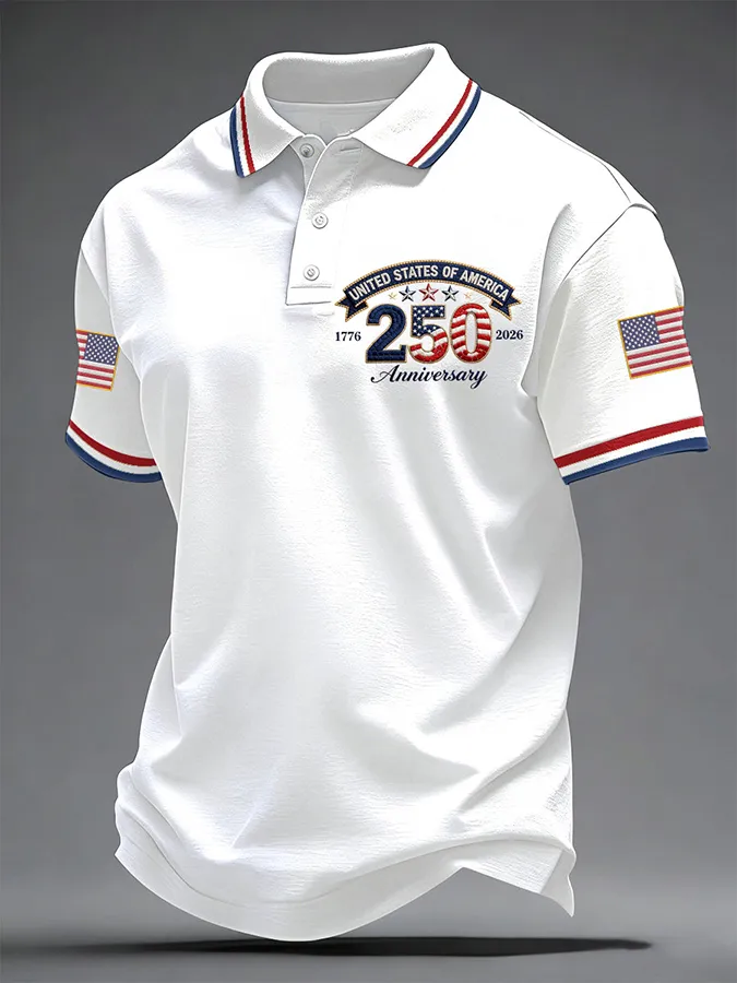 Men'S American Flag Print Casual Polo Shirt