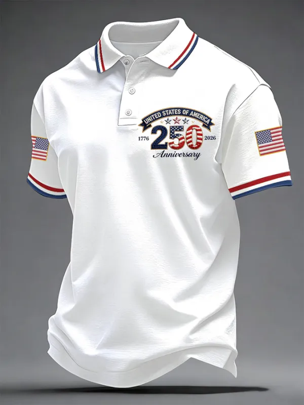 Men'S American Flag Print Casual Polo Shirt