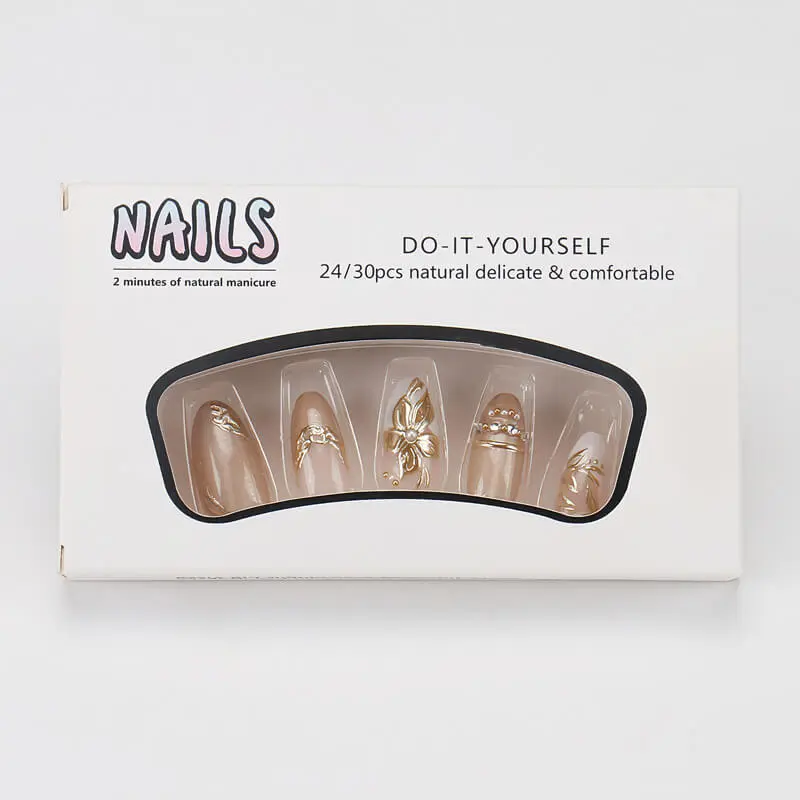Nailhour 30Pcs French Floral 3D Glitter Medium Almond Press On Nails
