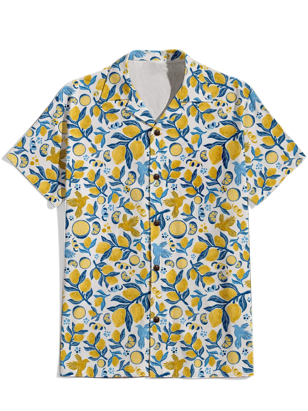 Lemons And Birds - 100% Cotton Cuban Collar Shirt