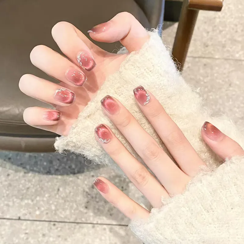 Nailhour 24Pcs French Medium Square Gradient Blush Pink Press On Nails