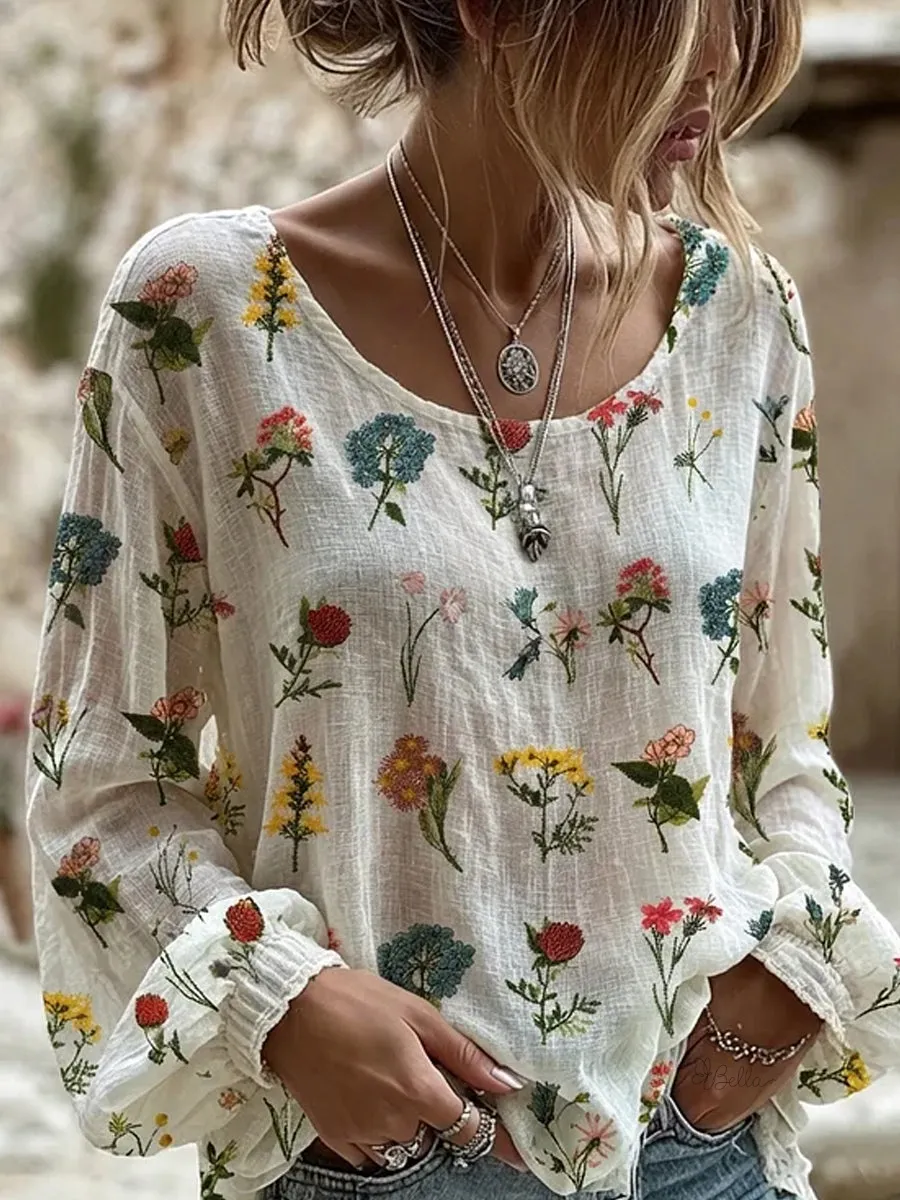 Women's Floral Fresh Round Neck Top