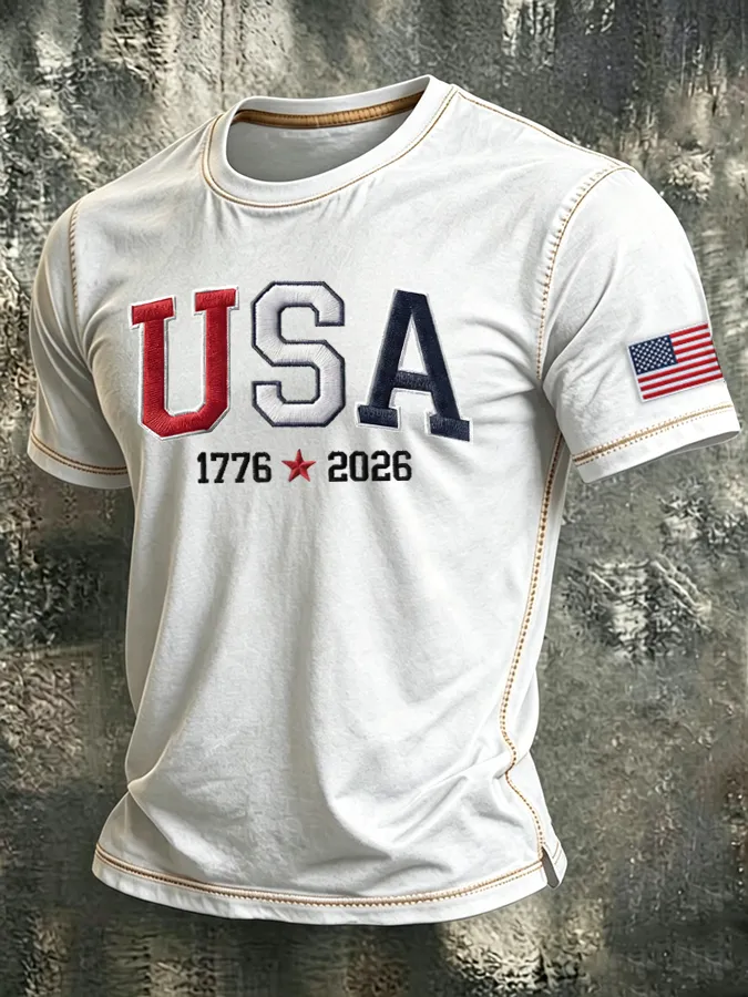 Men'S  USA 1776-2026 Printed Casual T-Shirt