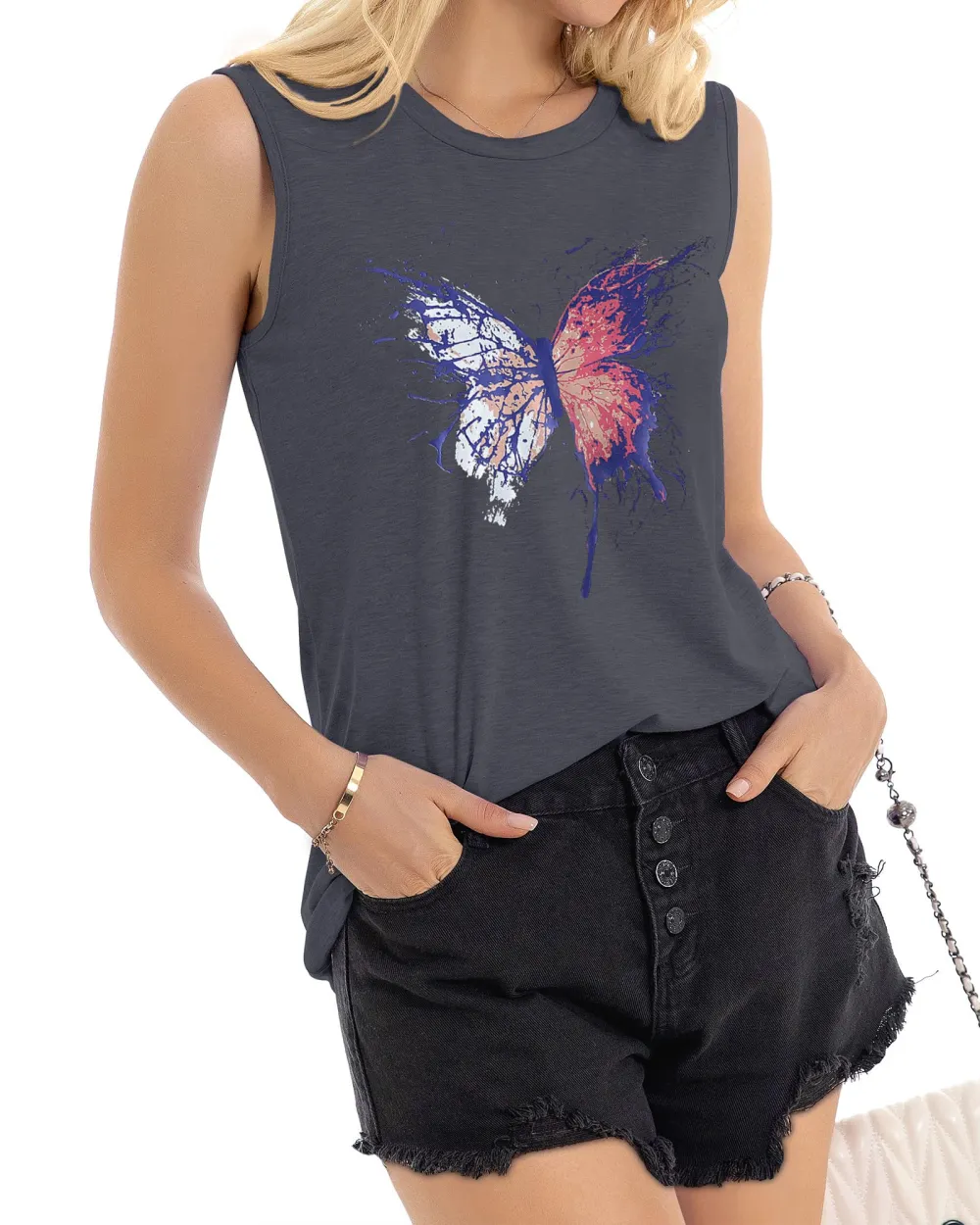 Bicolor Butterfly Print Tank Top
