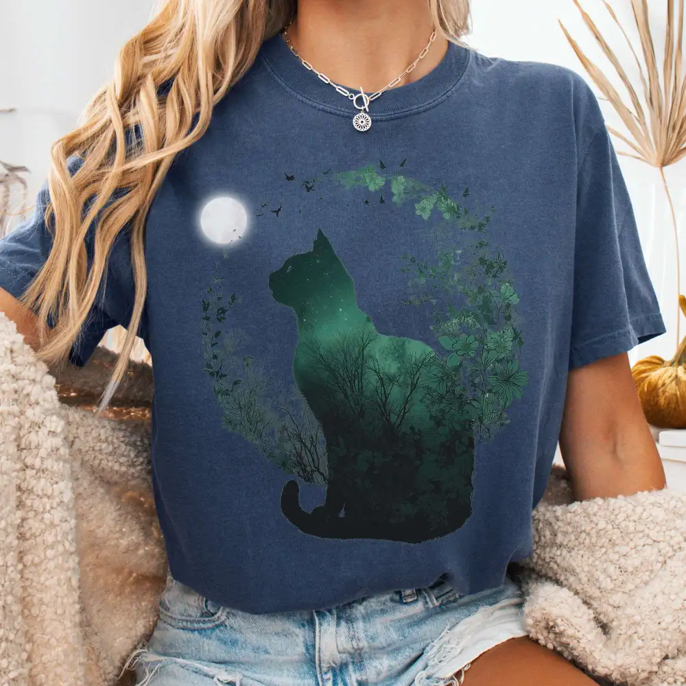Midnight Cat In The Forest T-shirt
