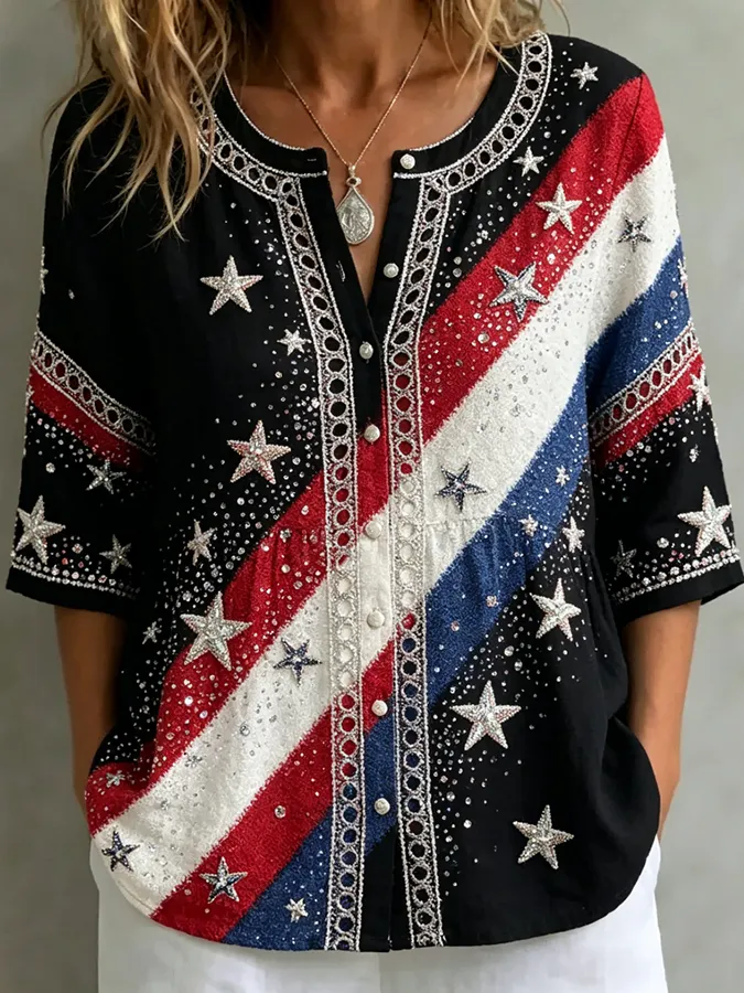Women's Fashion Art Top Celebrating the 250th Anniversary of the Founding of the United States