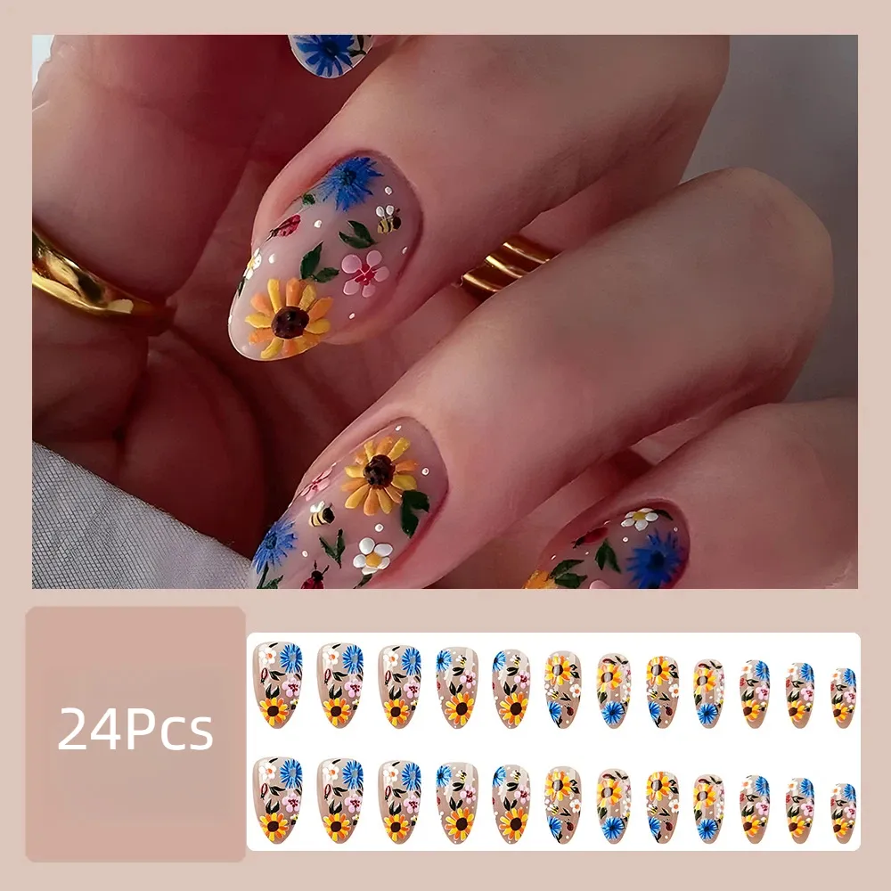 Nailhour Summer Floral 24Pcs Holiday Press On Nails