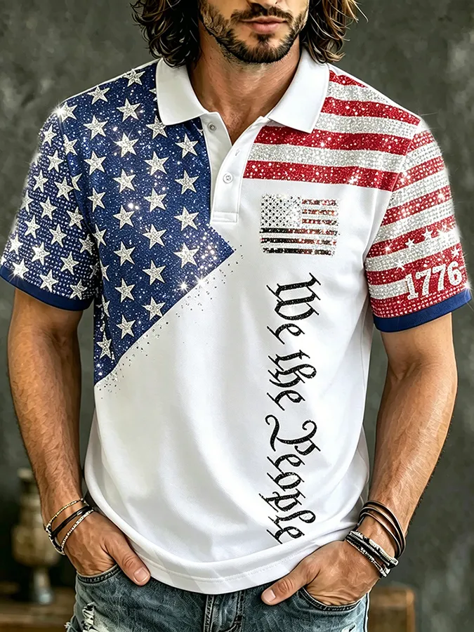 Men's Vintage Anniversary Of The United States Print Polo Shirt