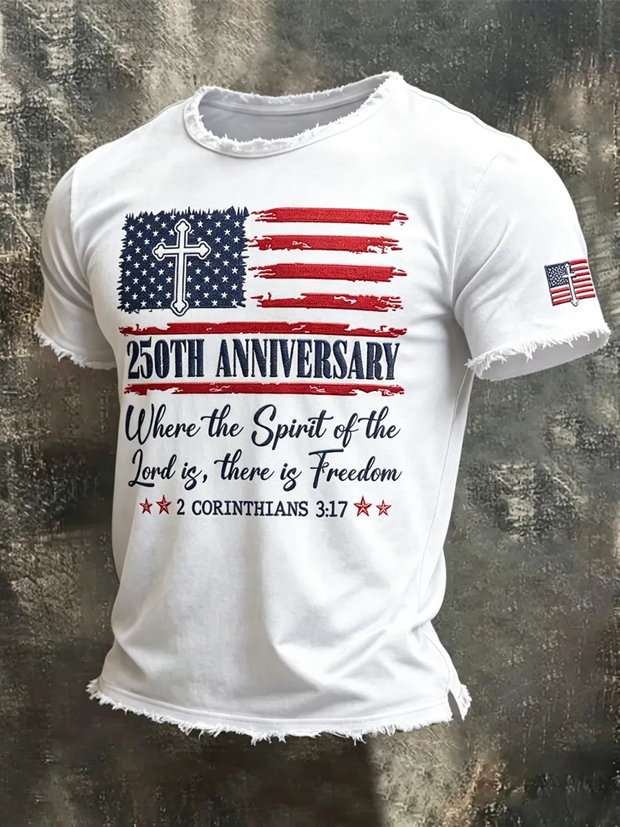Men's 250th Anniversary Christian Freedom USA Flag T-shirt