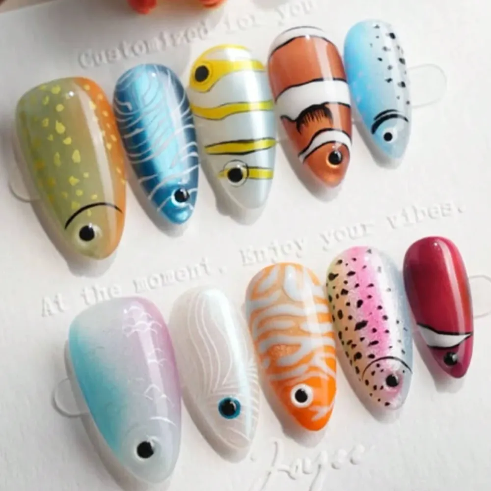 Nailhour 30Pcs Cat Eye Fish Medium Almond Press On Nails