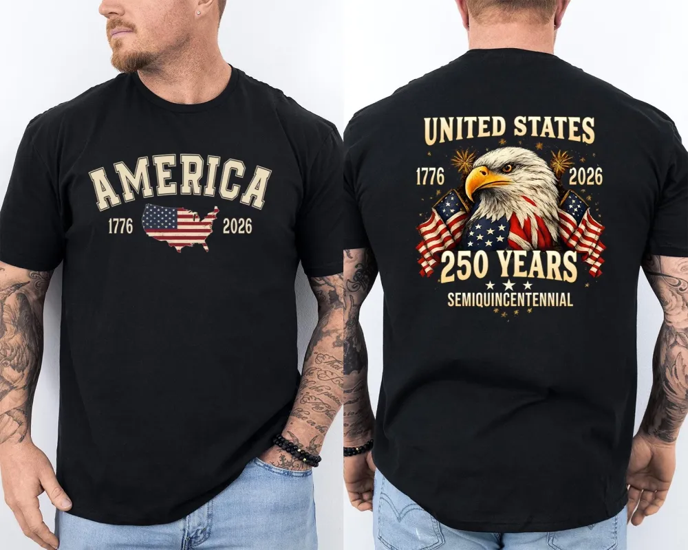 Men'S Casual American 1776-2026 Anniversary Printed Short Sleeved T-Shirt