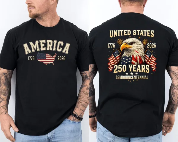 Men'S Casual American 1776-2026 Anniversary Printed Short Sleeved T-Shirt
