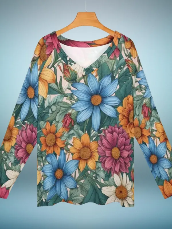 Lush Floral V-Neck T-Shirt
