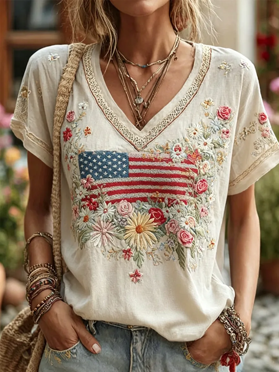 Women's Casual USA 250th Celebration Print Short Sleeve T-shirt