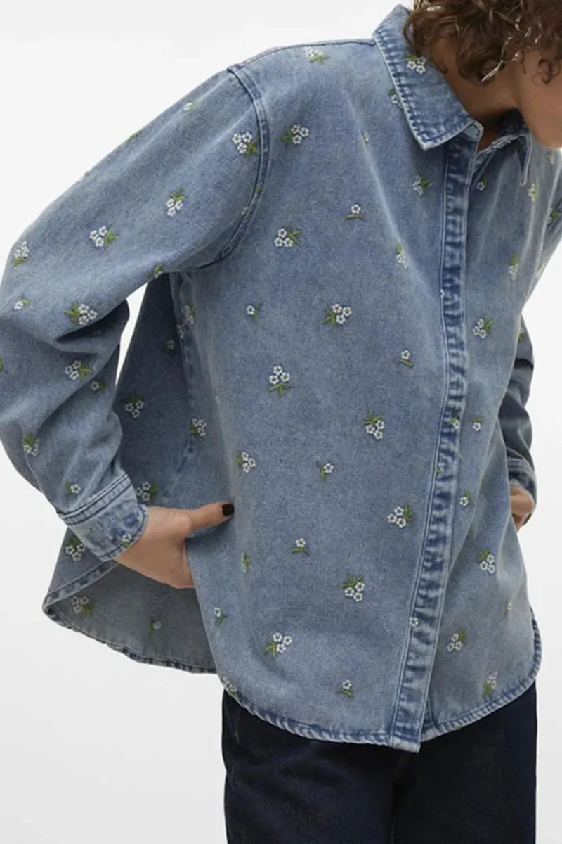 Floral Printed Denim Button Up Shirts