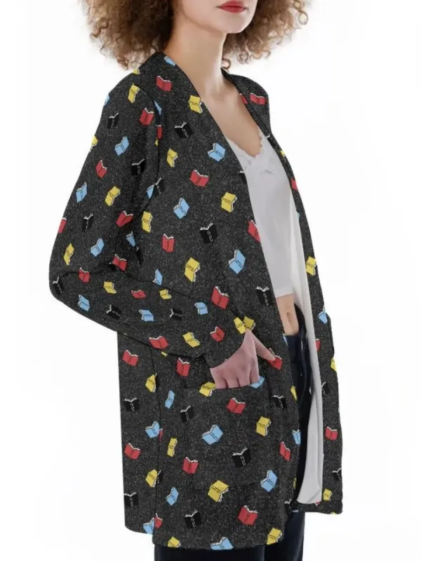 Colorful Book Print Cardigan