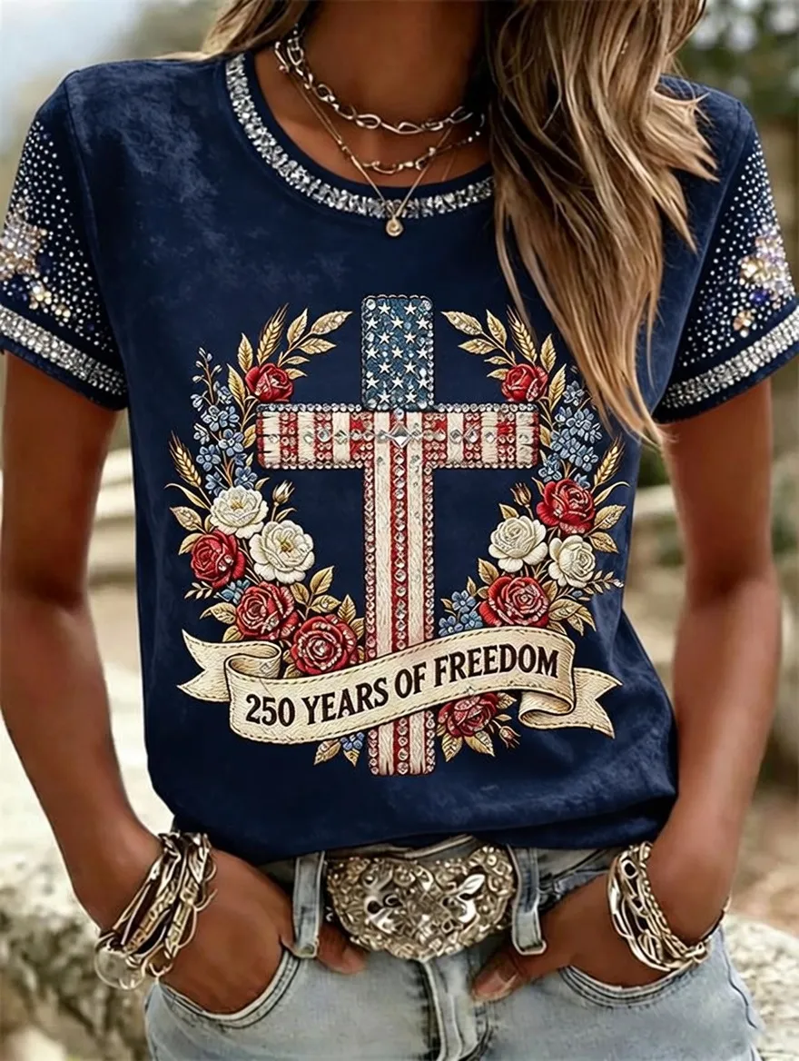 American 250th Anniversary Rhinestone Design Women's T-Shirt