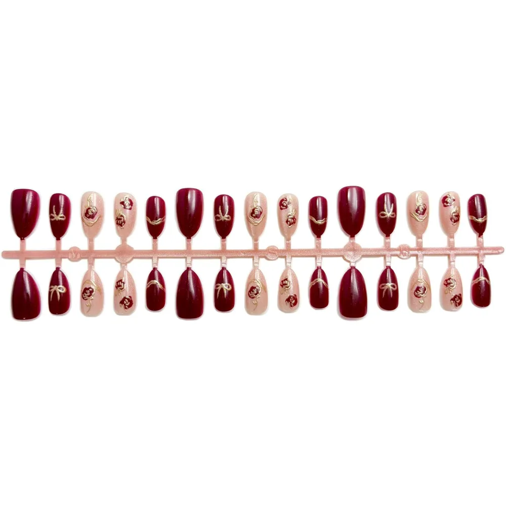 Nailhour 30Pcs Christmas Glitter Medium Almond French Press On Nails