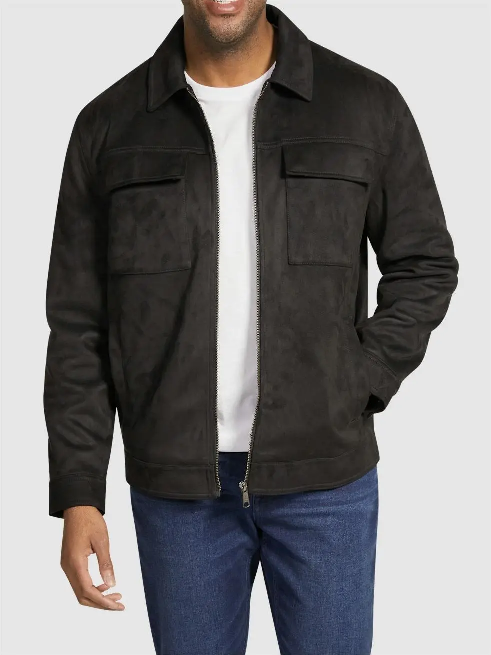 Black Casual Suede Pocketed Jackets