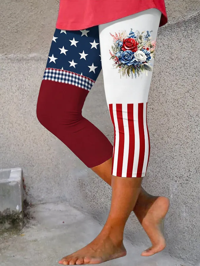 Women'S Retro Independence Day Flag Printed Leggings