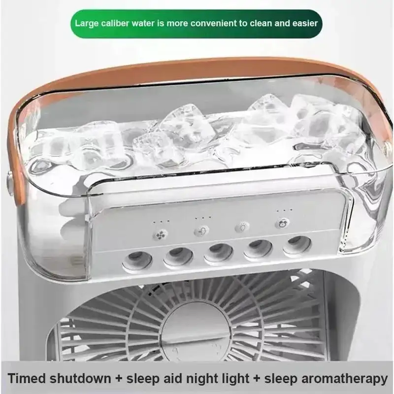 🌬️Here comes the multifunctional cooling wonder! Water mist fan + humidifier + LED night light ✨. The portable air - conditioner cools your home in an instant ❄️