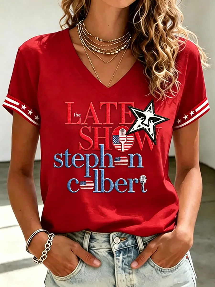 Women'S Short Sleeved V-Neck Casual T-Shirt