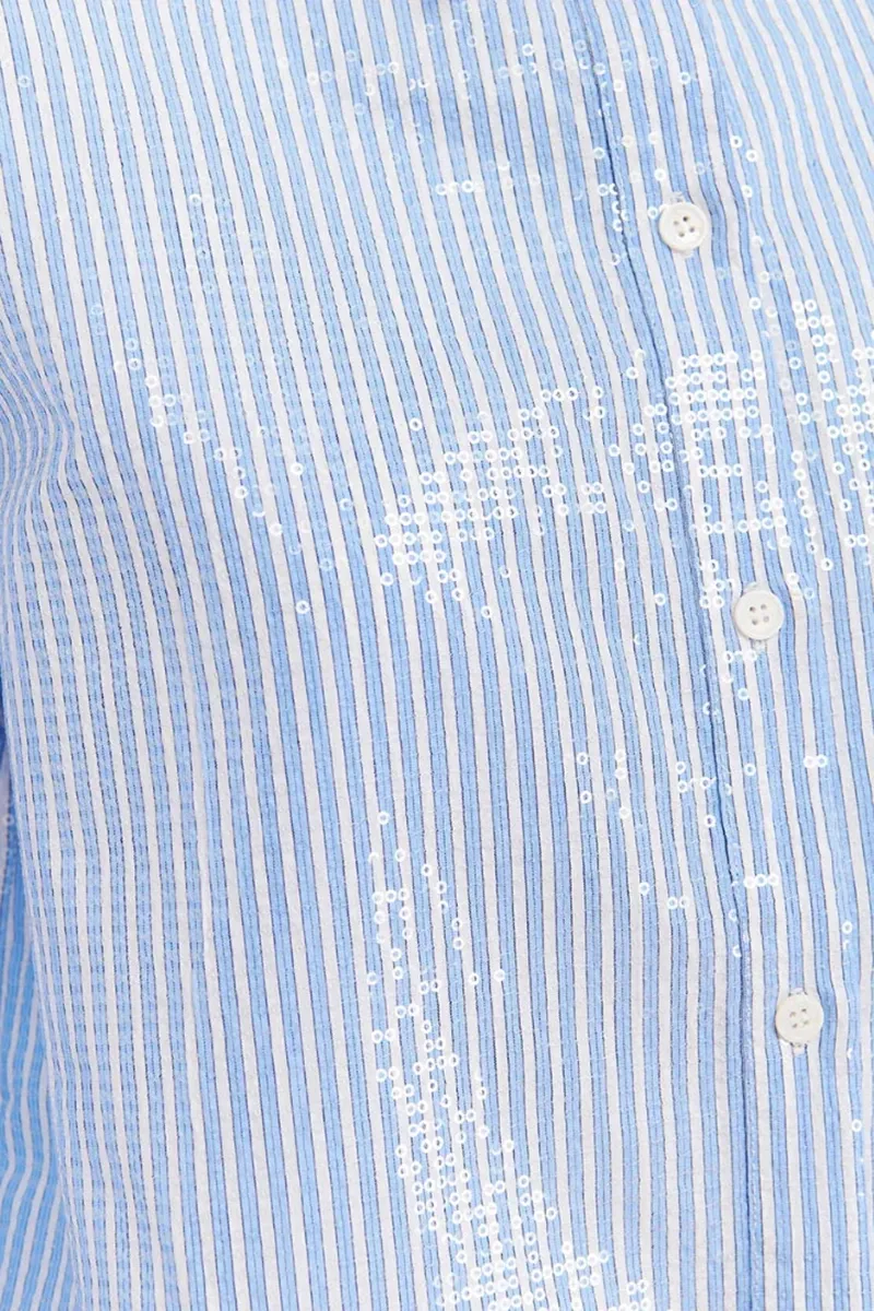 Blue Striped Button Down Long Sleeve Shirts