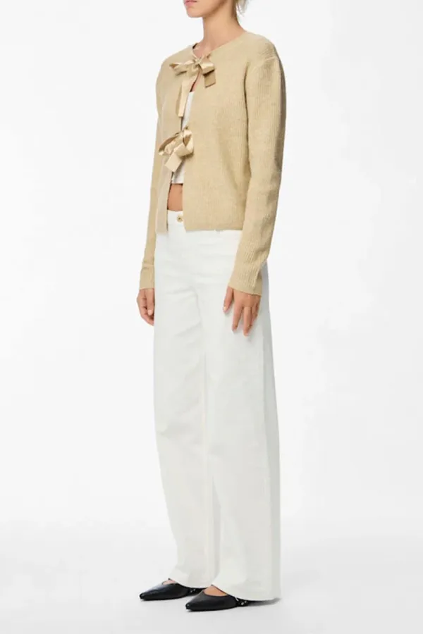 Bow Accented Tie Long Sleeve Cardigans