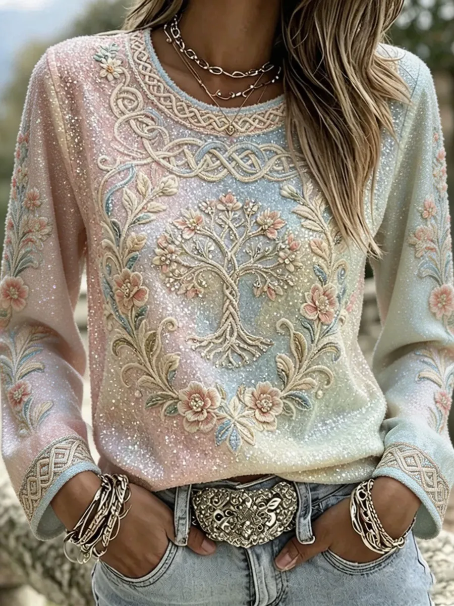 Vintage Viking Floral Print Women's Linen Top