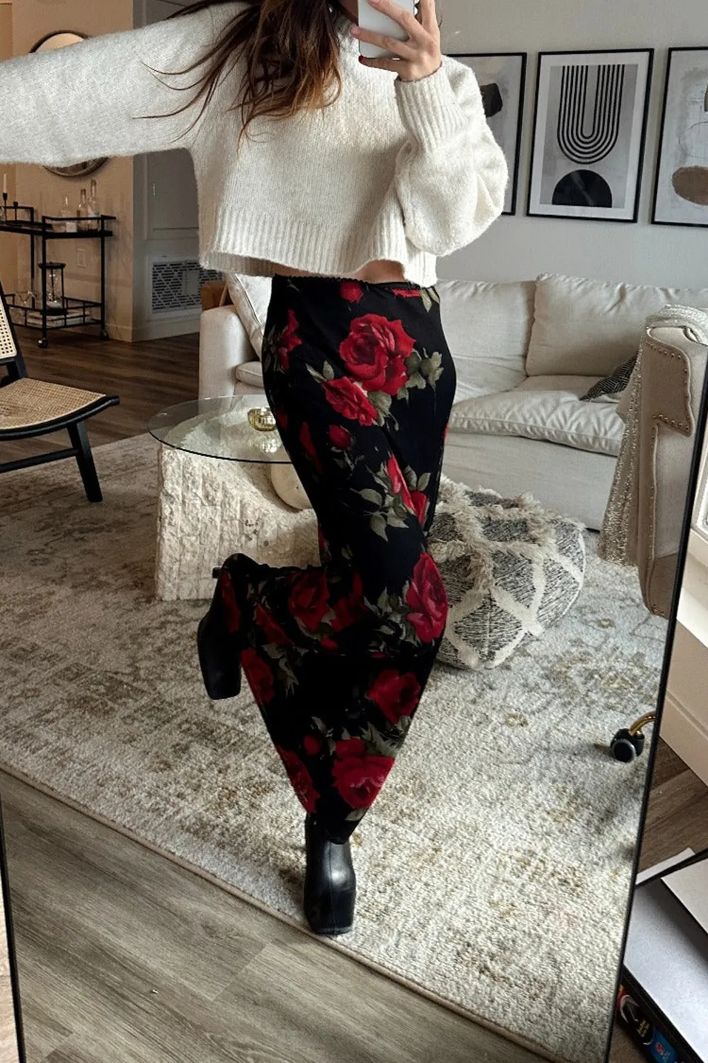 Red Rose Mesh Maxi Skirt
