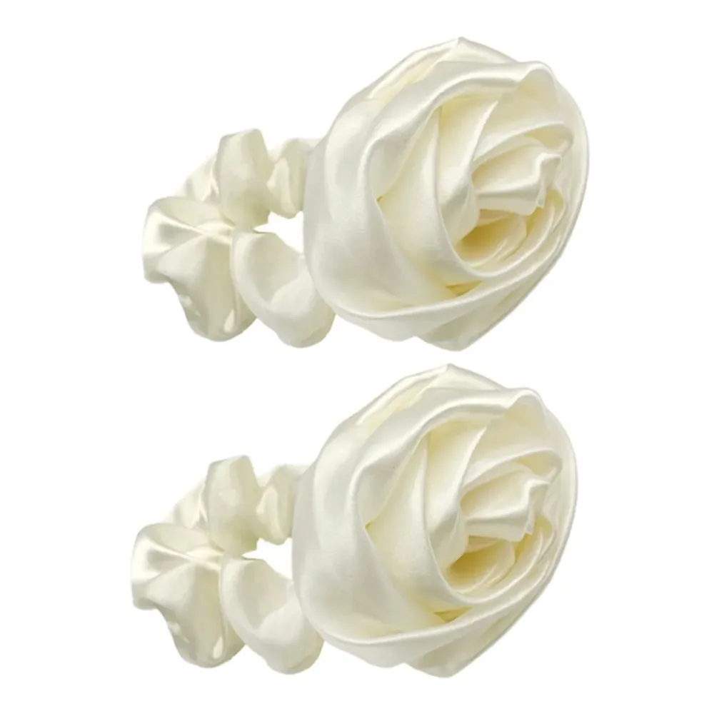 White Satin Rose Ladies' Elastic Hair Band Versatile Style