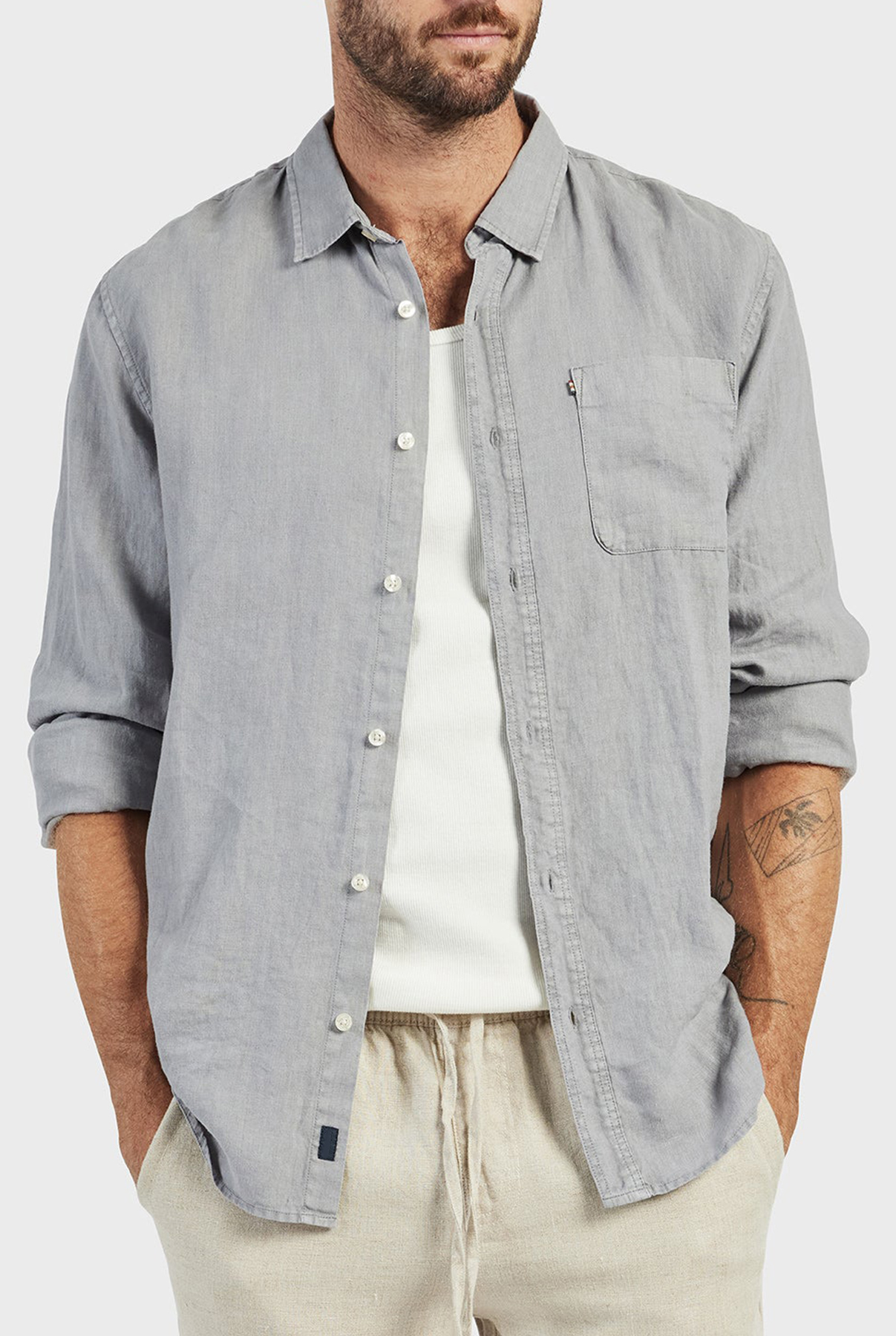 Hampton Linen Shirt-Ash grey