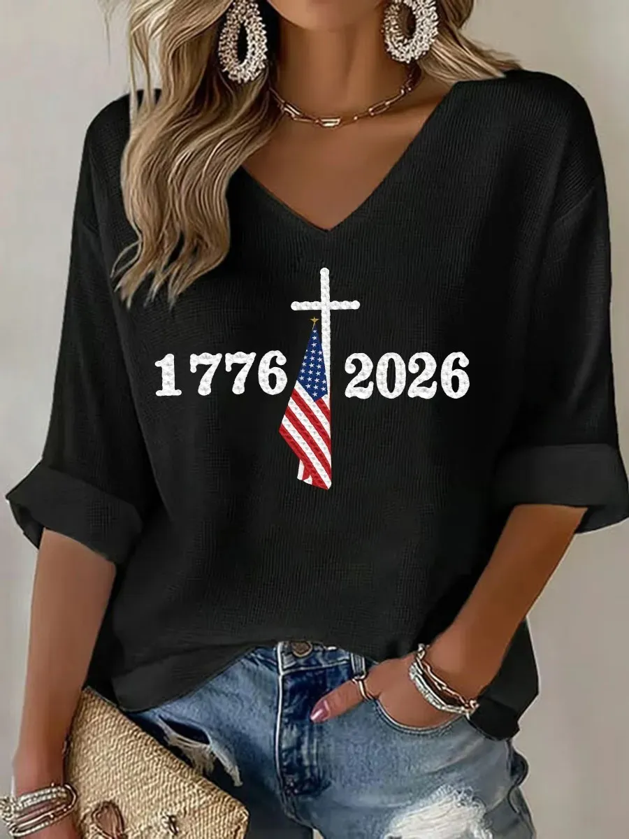 Women's USA 1776-2026 Printed Casual T-Shirt