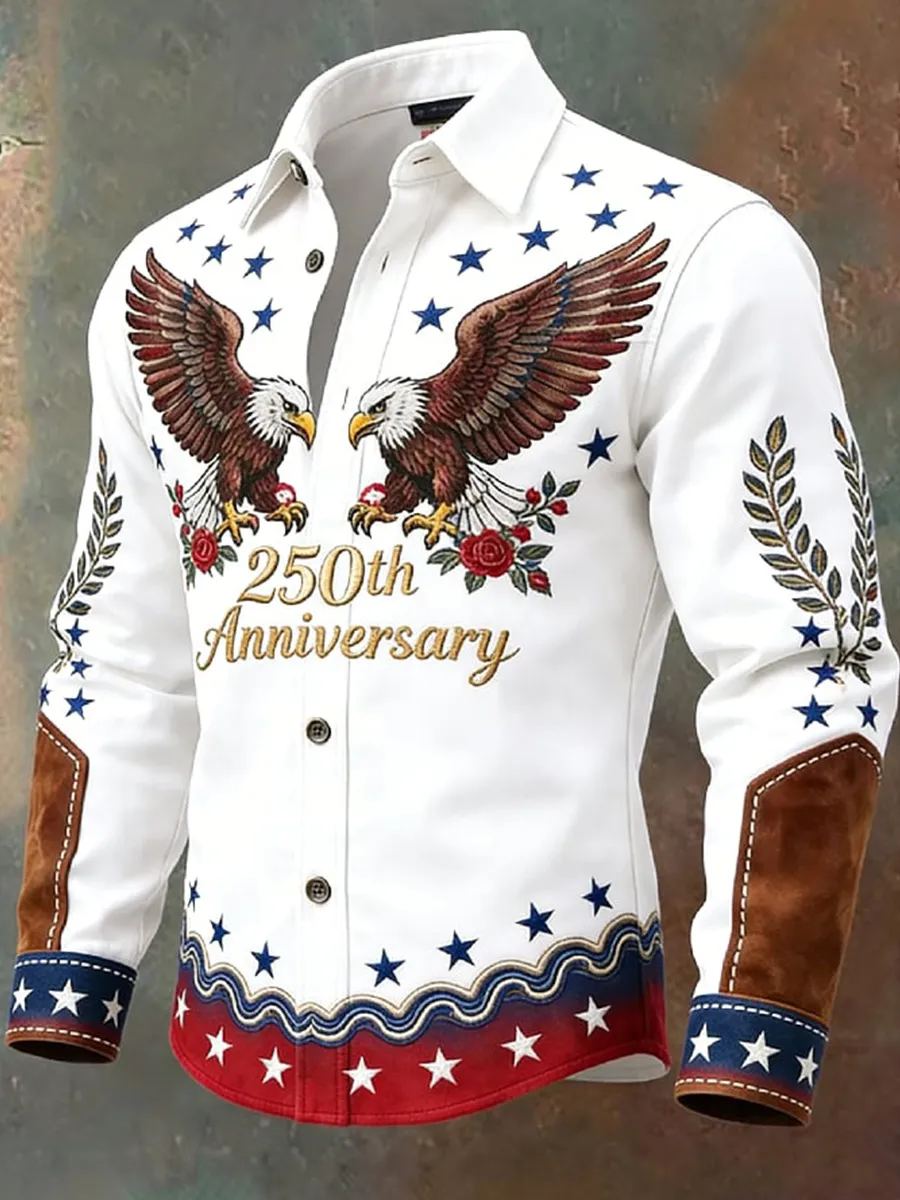 Men's Vintage Distressed Western-Style 250th Anniversary Commemorative Printed Shirt