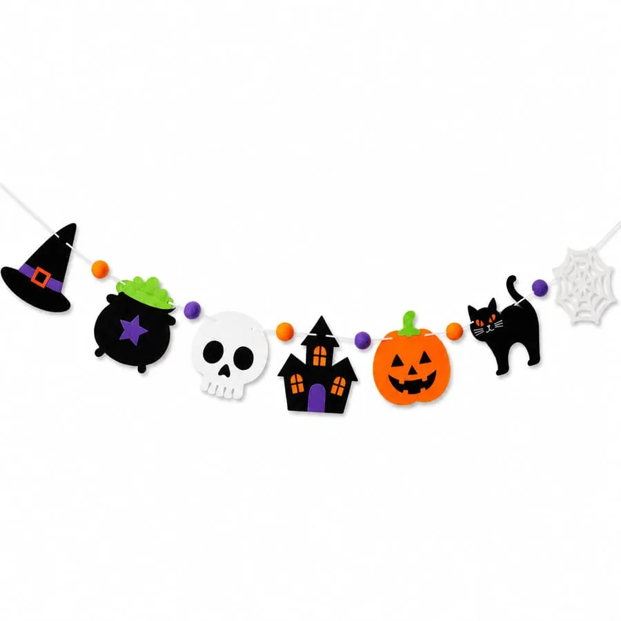 Halloween Pumpkin Skull Black Cat Witch Hat Party Banner（14 * 16 * 2CM）