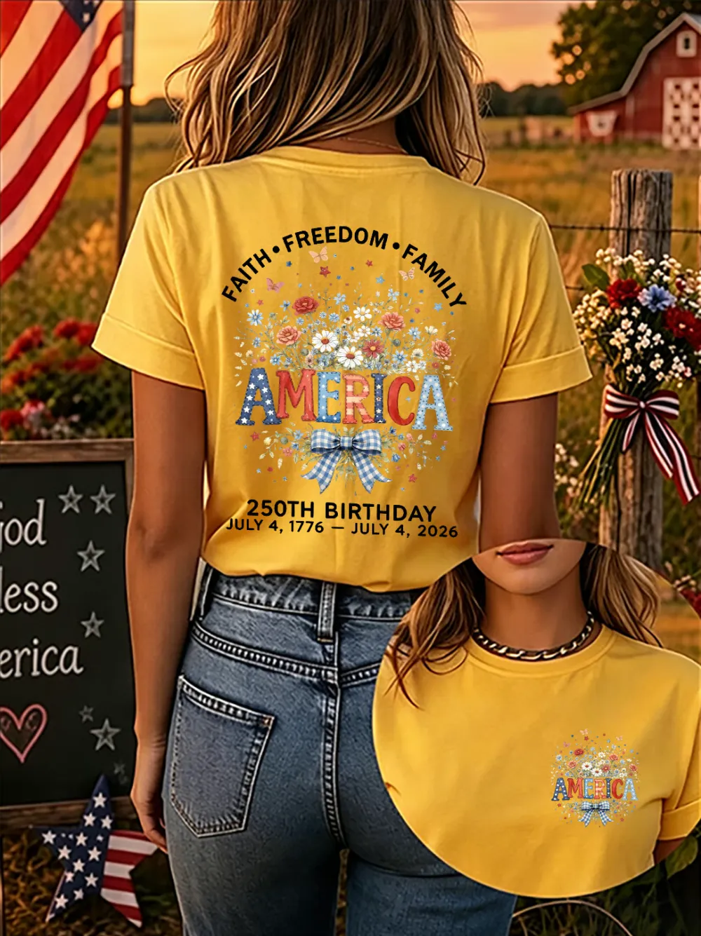 Since 1776, Faith, Liberty, And Family – Women'S 250th Anniversary Of American Faith Print Short-Sleeve T-Shirt