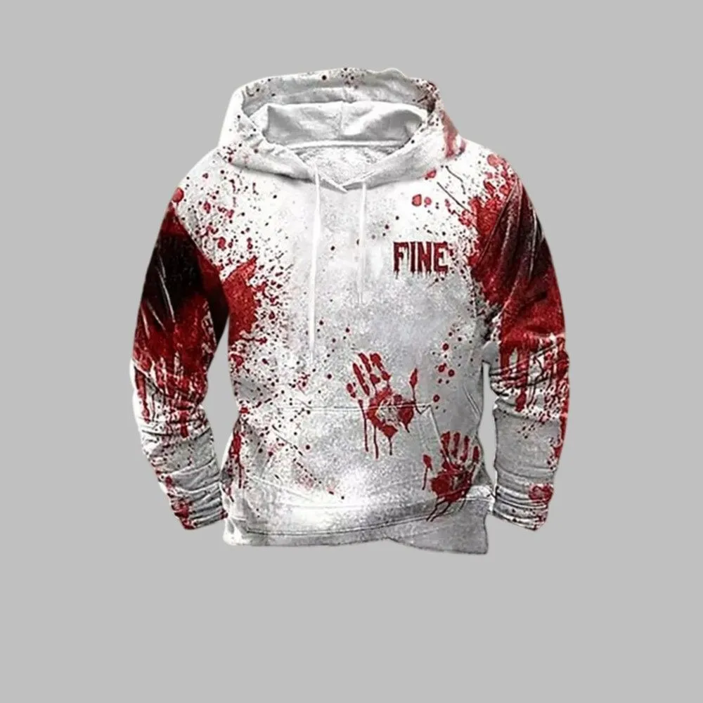 2025 Halloween Men’s Halloween Blood Stain Printed Casual Hoodie
