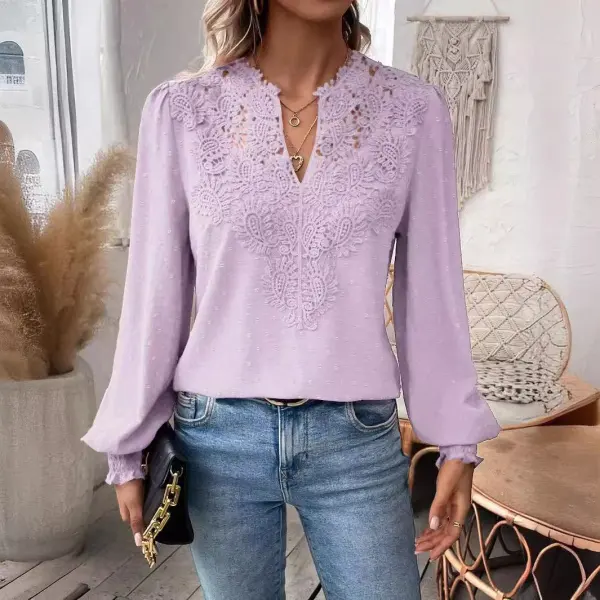 Lace Overlay Long Sleeve Blouse