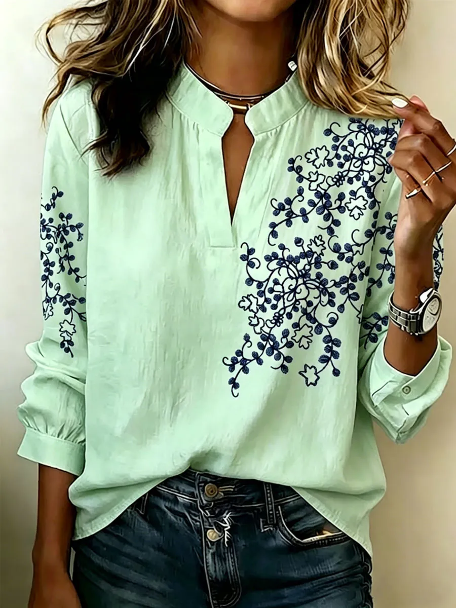 Women'S Cotton And Linen Printed Top