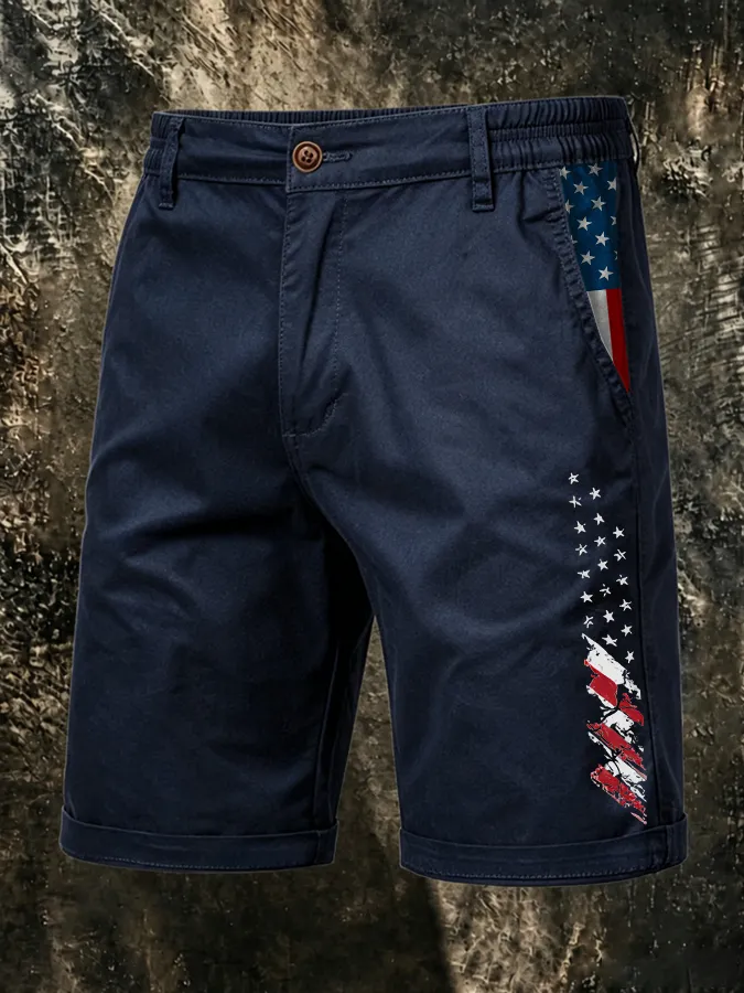Men's Retro American Flag Independence Day Printed Shorts