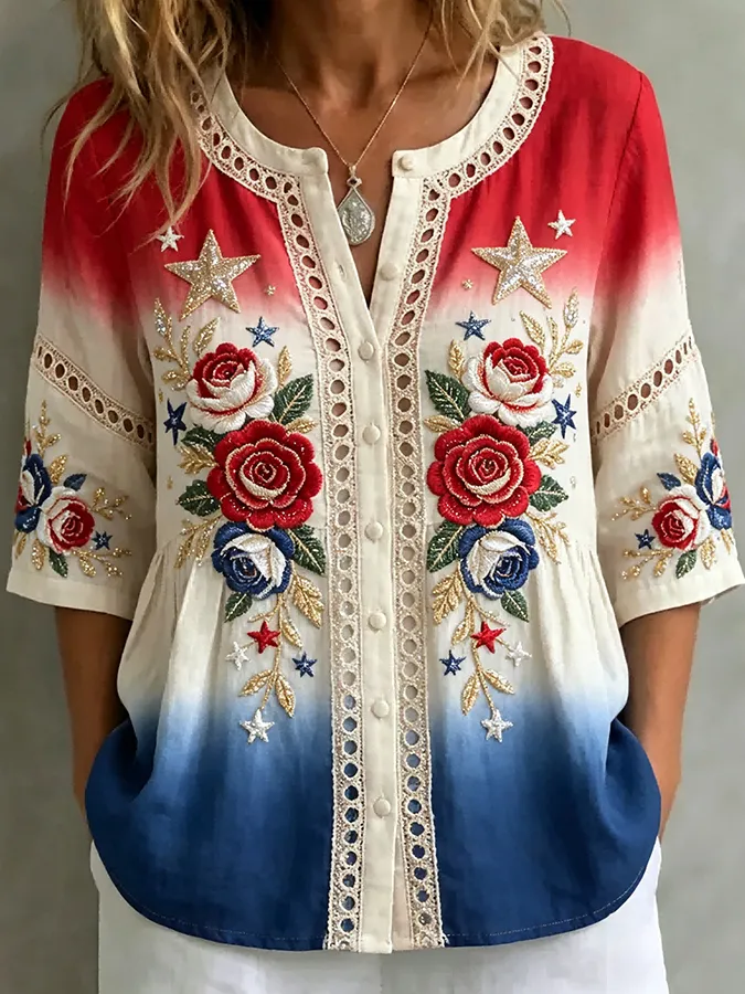 Women's Fashion Art Top Celebrating the 250th Anniversary of the Founding of the United States