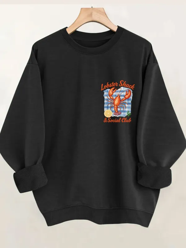 Vintage Style Lobster Lemon Print Long Sleeve Women Sweatshirt