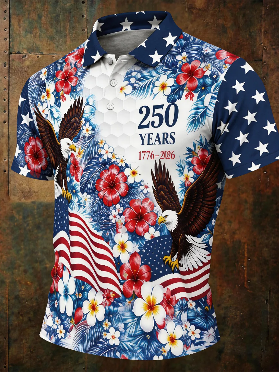 Men's 2026 USA 250th Anniversary Patriotic Printed Polo Shirt