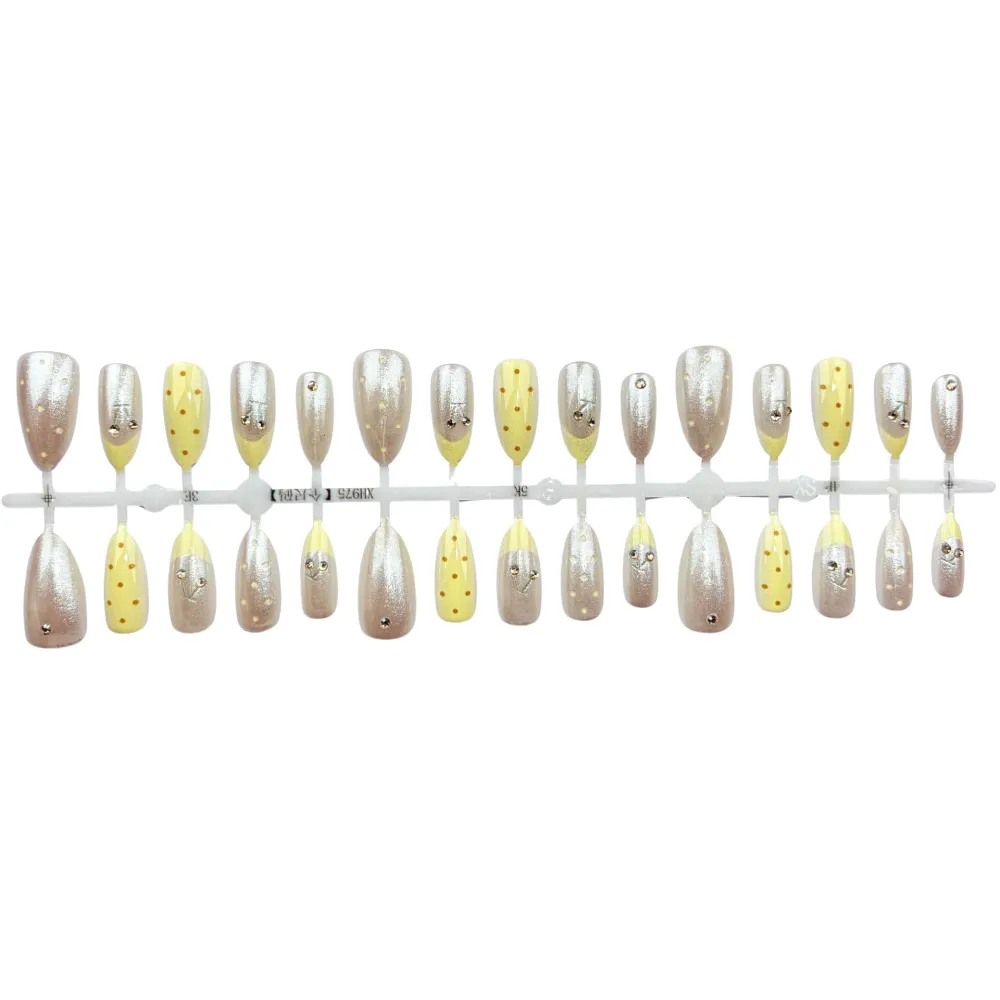Nailhour 30Pcs Yellow Cherry 3D Medium Almond French Press On Nails